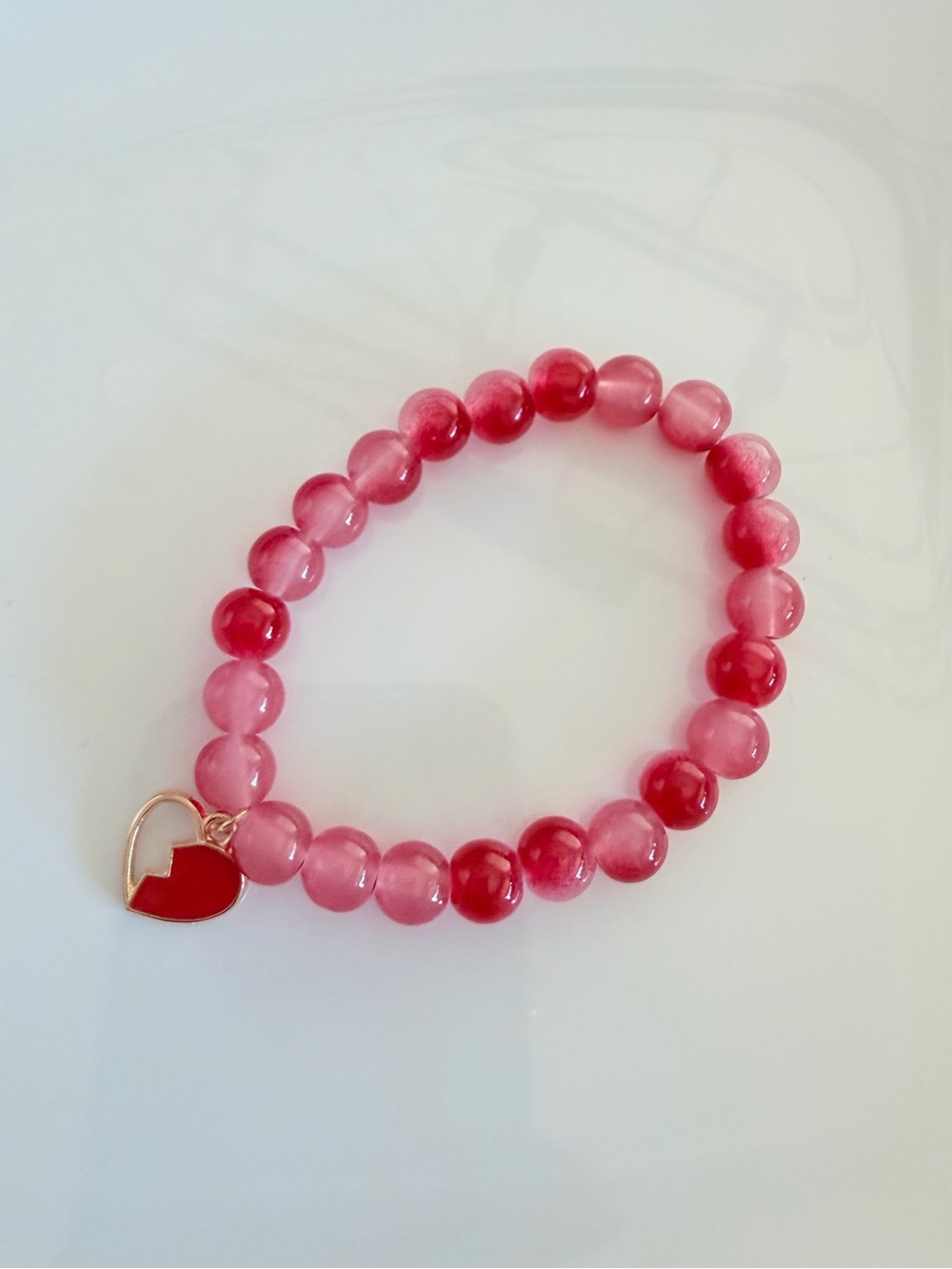 Two-Tone Pink & Red Beaded Bracelet with Heart Charm - Picture 2 of 2